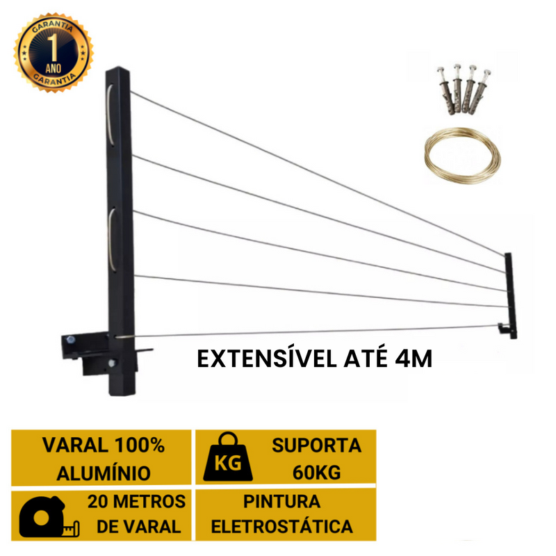 Varal Articulado Retrátil 100% Alumínio + kit de instalação completo