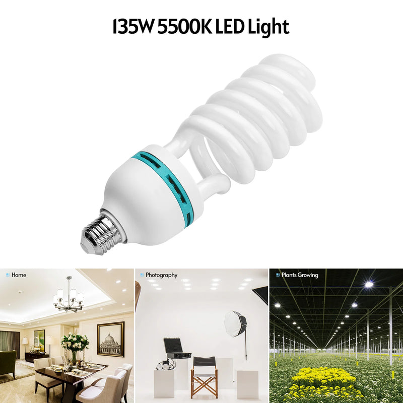 Lâmpada fluorescente espiral Andoer 135 W 5500 K Luz do dia CRI90 Soquete E27 Economia de energia para estúdio de fotografia Iluminação de vídeo