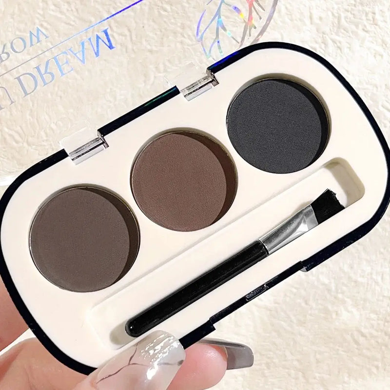 Paleta de pó para sobrancelhas de 3 cores com pincel para sobrancelhas, à prova d'água e suor, pó para sobrancelhas de cor natural de longa duração