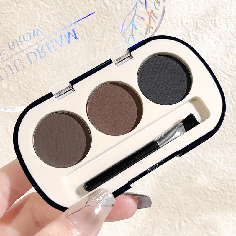Paleta de pó para sobrancelhas de 3 cores com pincel para sobrancelhas, à prova d'água e suor, pó para sobrancelhas de cor natural de longa duração