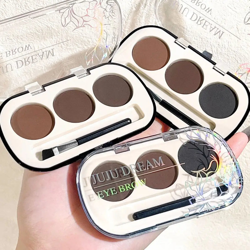 Paleta de pó para sobrancelhas de 3 cores com pincel para sobrancelhas, à prova d'água e suor, pó para sobrancelhas de cor natural de longa duração