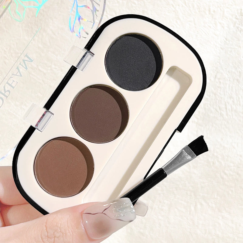 Paleta de pó para sobrancelhas de 3 cores com pincel para sobrancelhas, à prova d'água e suor, pó para sobrancelhas de cor natural de longa duração
