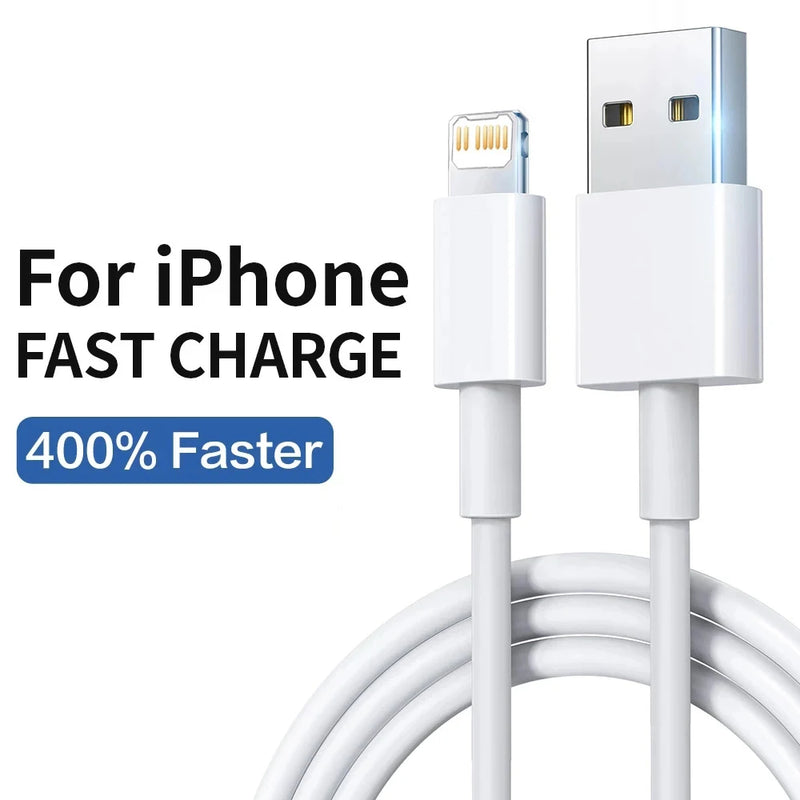 Cabo USB para iPhone 14, 13, 12, 11 Pro Max, Mini 6, 7, 8 Plus, XS, XR, SE, iPad, 20 W,