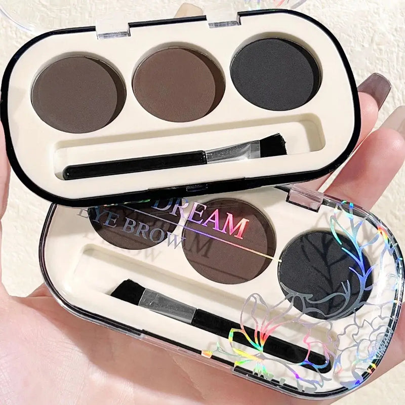 Paleta de pó para sobrancelhas de 3 cores com pincel para sobrancelhas, à prova d'água e suor, pó para sobrancelhas de cor natural de longa duração
