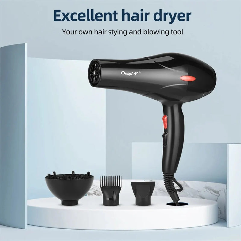 Secador de cabelo profissional CkeyiN 1600W, soprador de íons negativos, uso doméstico, secador quente e frio, soprador de salão, difusor, bico concentrador