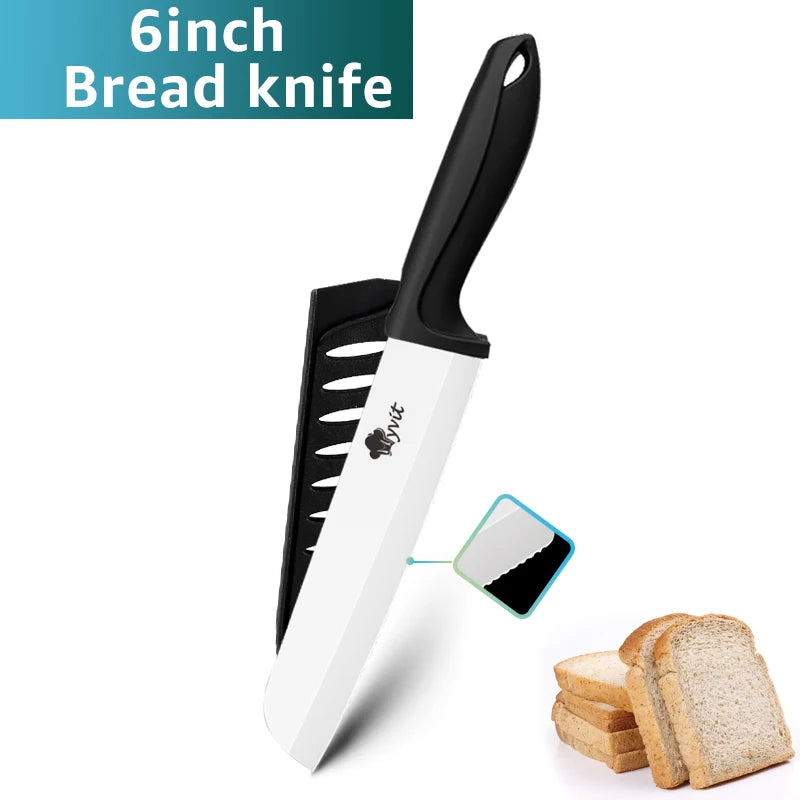 Faca de cerâmica 3/4/5/6 polegadas, fatiador utilitário de chef, faca de pão serrilhada, conjunto de facas de cerâmica de cozinha, lâmina de zircônia, ferramenta de cozinha