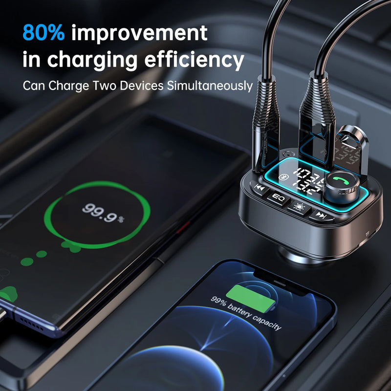 Carregador de carro Bluetooth 5.3 Transmissor FM 30W USB C Adaptador de carro Rádio sem fio MP3 Player Receptor de áudio de música Chamadas viva-voz