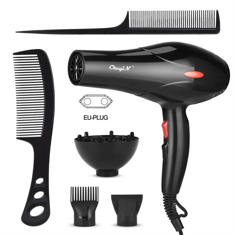 Secador de cabelo profissional CkeyiN 1600W, soprador de íons negativos, uso doméstico, secador quente e frio, soprador de salão, difusor, bico concentrador