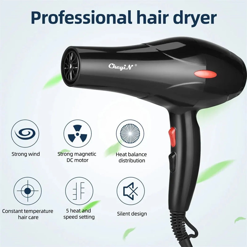 Secador de cabelo profissional CkeyiN 1600W, soprador de íons negativos, uso doméstico, secador quente e frio, soprador de salão, difusor, bico concentrador