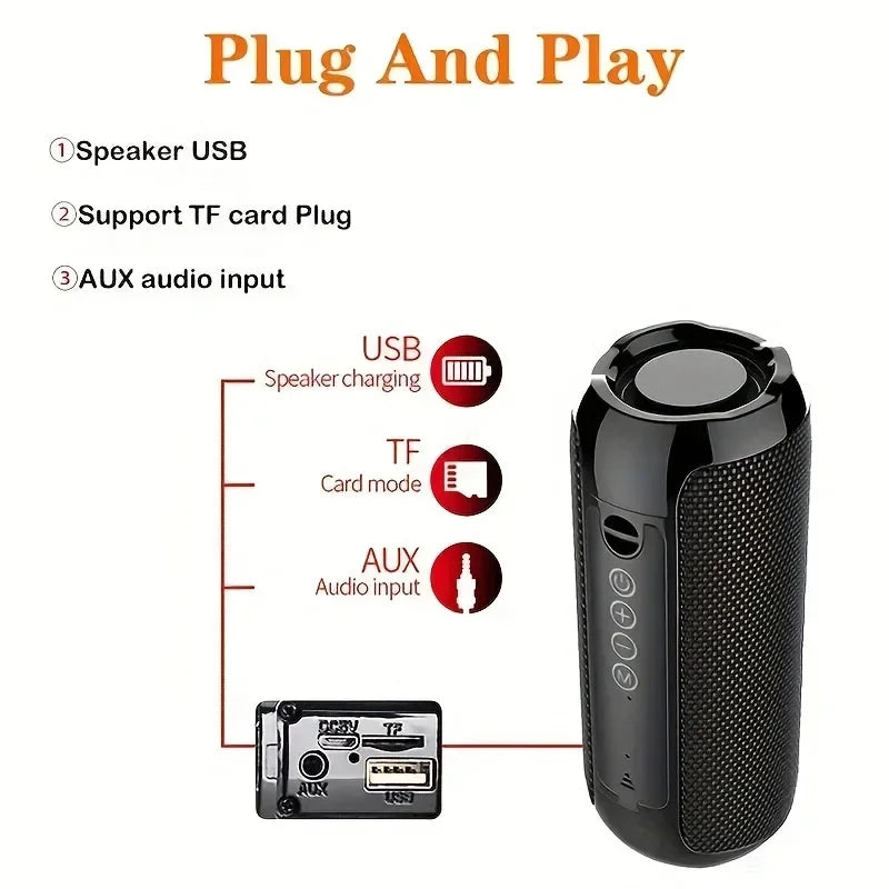 TG117 Caixa de Som Portátil Bluetooth para Exteriores, Woofer Sem Fio, Chamadas Gratuitas, FM, Cartão TF, Pen Drive USB, Conexão para Celular, Tablet, TV