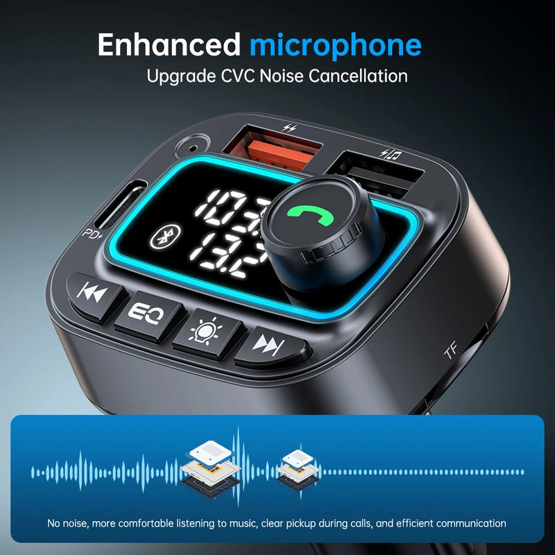 Carregador de carro Bluetooth 5.3 Transmissor FM 30W USB C Adaptador de carro Rádio sem fio MP3 Player Receptor de áudio de música Chamadas viva-voz