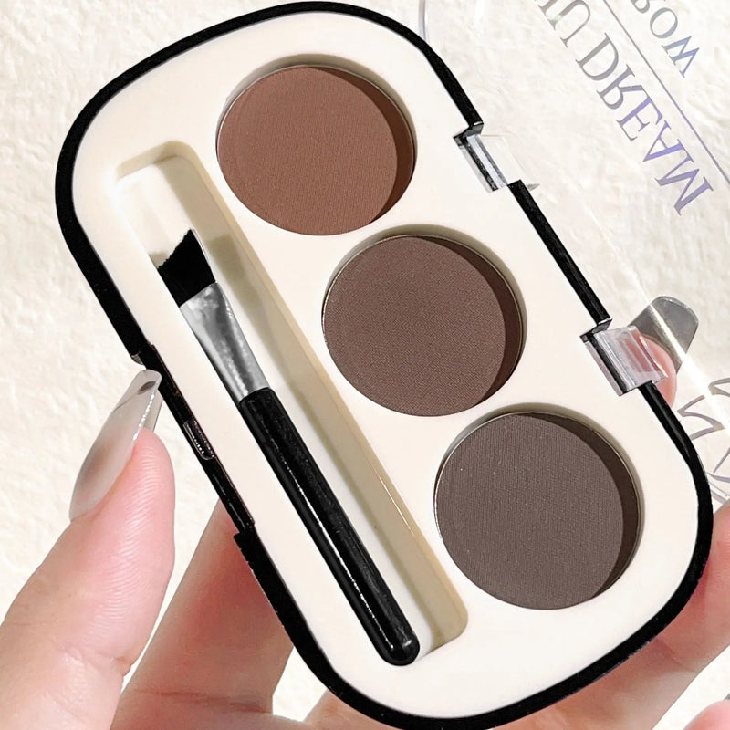 Paleta de pó para sobrancelhas de 3 cores com pincel para sobrancelhas, à prova d'água e suor, pó para sobrancelhas de cor natural de longa duração