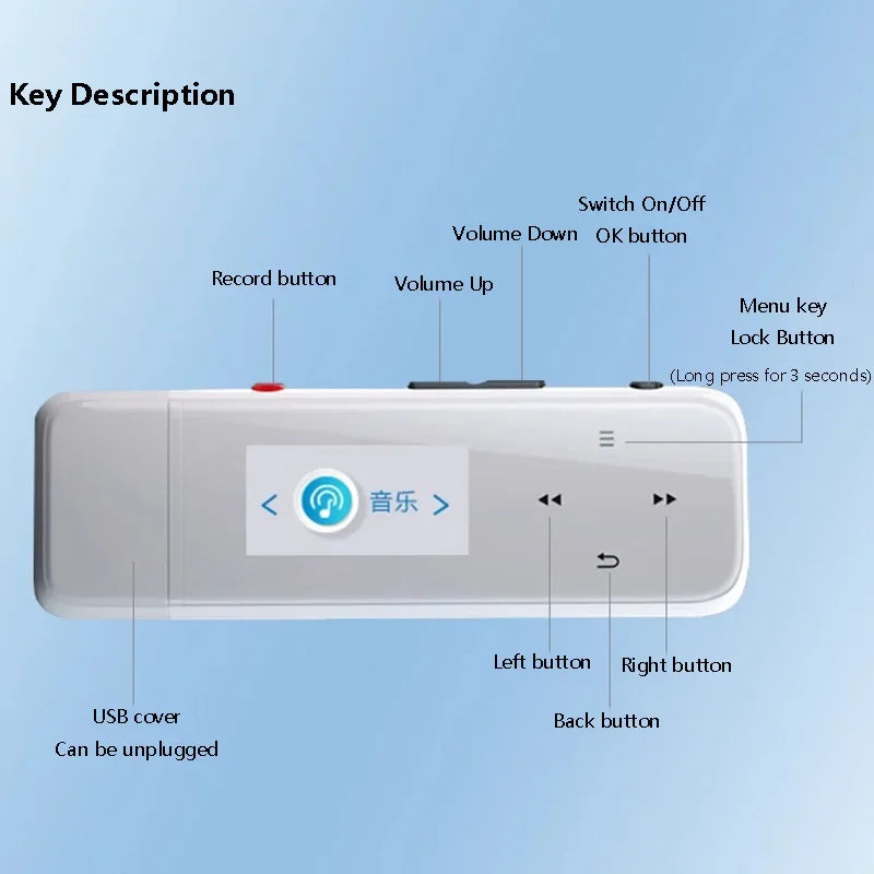 Leitor de música portátil MP3 Walkman USB Leitura Bluetooth 5.0 Gravação HD Esportes Lossless HIFI Leitor de música Rádio FM
