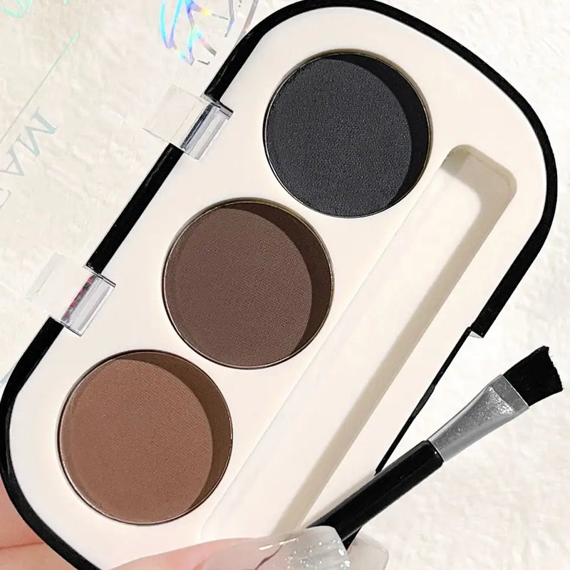 Paleta de pó para sobrancelhas de 3 cores com pincel para sobrancelhas, à prova d'água e suor, pó para sobrancelhas de cor natural de longa duração