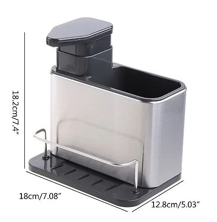 Dispenser Aço Inox Porta Detergente 3 em 1