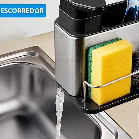 Dispenser Aço Inox Porta Detergente 3 em 1