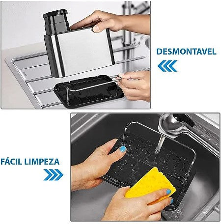 Dispenser Aço Inox Porta Detergente 3 em 1
