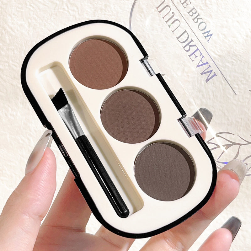 Paleta de pó para sobrancelhas de 3 cores com pincel para sobrancelhas, à prova d'água e suor, pó para sobrancelhas de cor natural de longa duração