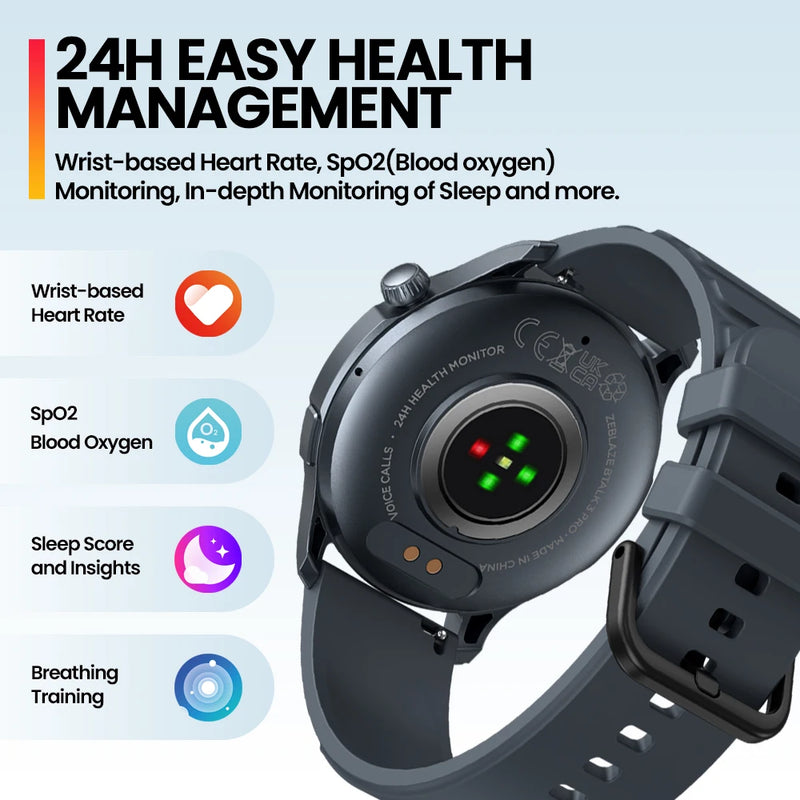 Relógio Zeblaze Btalk 3 Pro Smart Watch AMOLED Display Bluetooth, Chamadas telefônicas, monitoramento de saúde e condicionamento físicoTracking