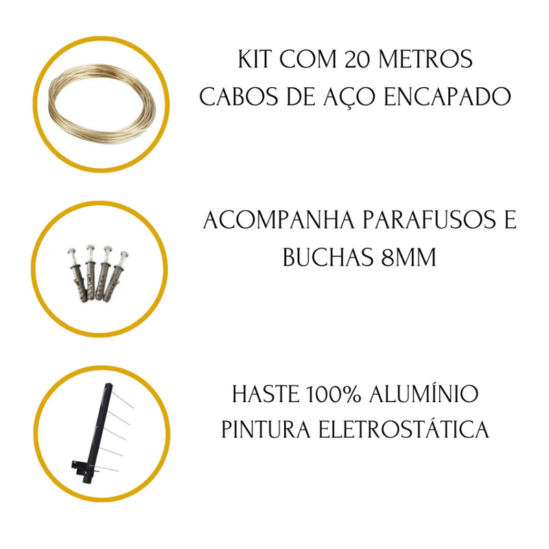 Varal Articulado Retrátil 100% Alumínio + kit de instalação completo