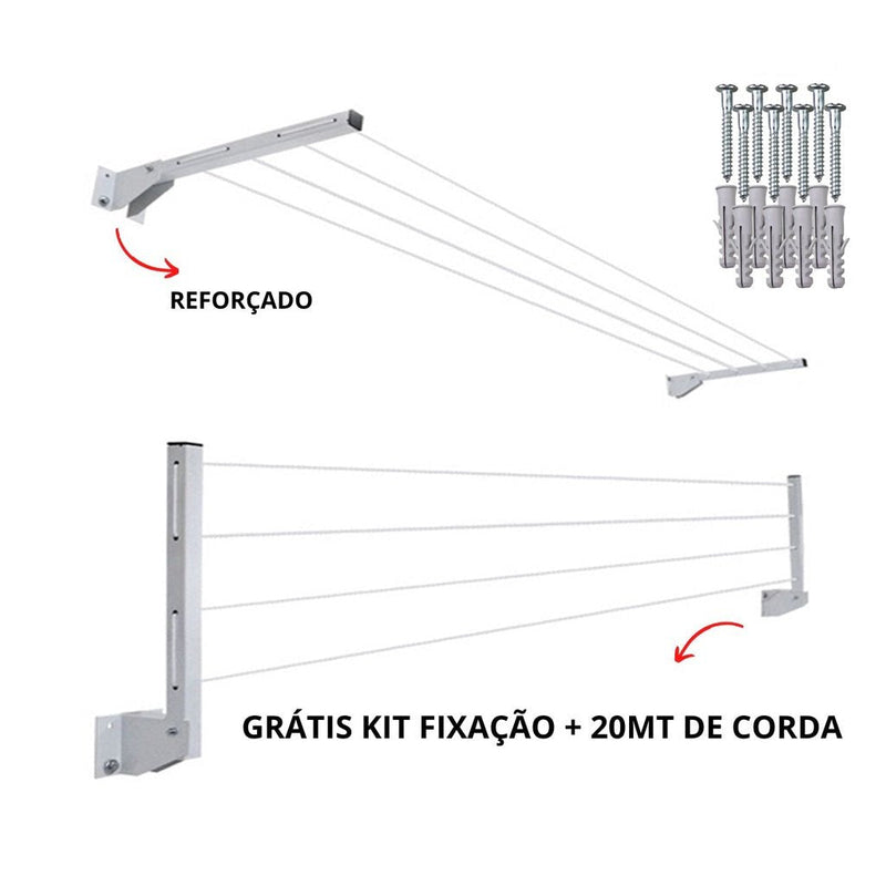 Varal Articulado Retrátil 100% Alumínio + kit de instalação completo